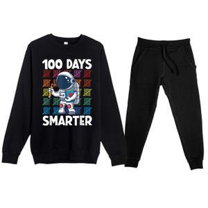 100 Days Smarter Space Astronaut 100th Day School Boy Premium Crewneck Sweatsuit Set