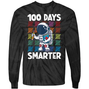 100 Days Smarter Space Astronaut 100th Day School Boy Tie-Dye Long Sleeve Shirt