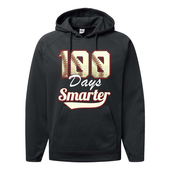 100 Days Smarter Baseball 100th Day Students And Teachers Performance Fleece Hoodie