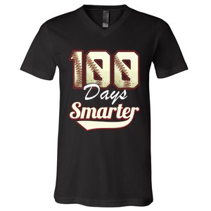 100 Days Smarter Baseball 100th Day Students And Teachers V-Neck T-Shirt