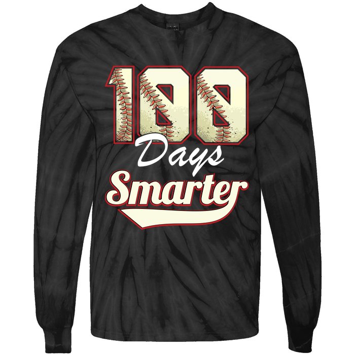 100 Days Smarter Baseball 100th Day Students And Teachers Tie-Dye Long Sleeve Shirt