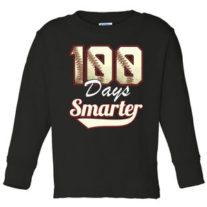 100 Days Smarter Baseball 100th Day Students And Teachers Toddler Long Sleeve Shirt