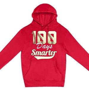 100 Days Smarter Baseball 100th Day Students And Teachers Premium Pullover Hoodie