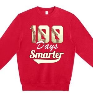 100 Days Smarter Baseball 100th Day Students And Teachers Premium Crewneck Sweatshirt