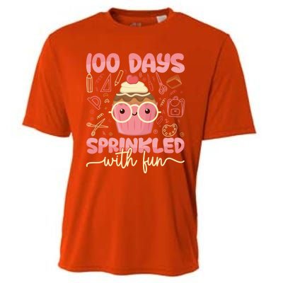 100 Days Sprinkled With Fun Cupcake 100th Day School Gift Meaningful Gift Cooling Performance Crew T-Shirt