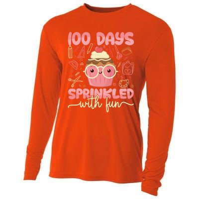 100 Days Sprinkled With Fun Cupcake 100th Day School Gift Meaningful Gift Cooling Performance Long Sleeve Crew