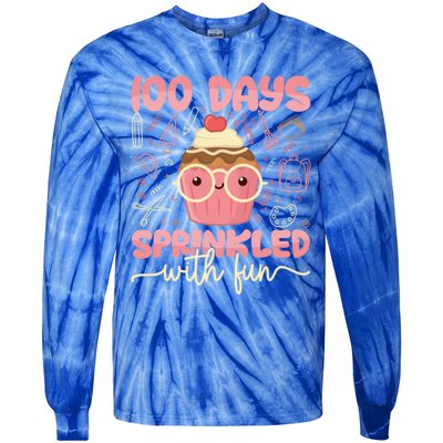 100 Days Sprinkled With Fun Cupcake 100th Day School Gift Meaningful Gift Tie-Dye Long Sleeve Shirt