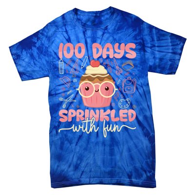 100 Days Sprinkled With Fun Cupcake 100th Day School Gift Meaningful Gift Tie-Dye T-Shirt