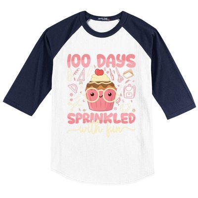 100 Days Sprinkled With Fun Cupcake 100th Day School Gift Meaningful Gift Baseball Sleeve Shirt