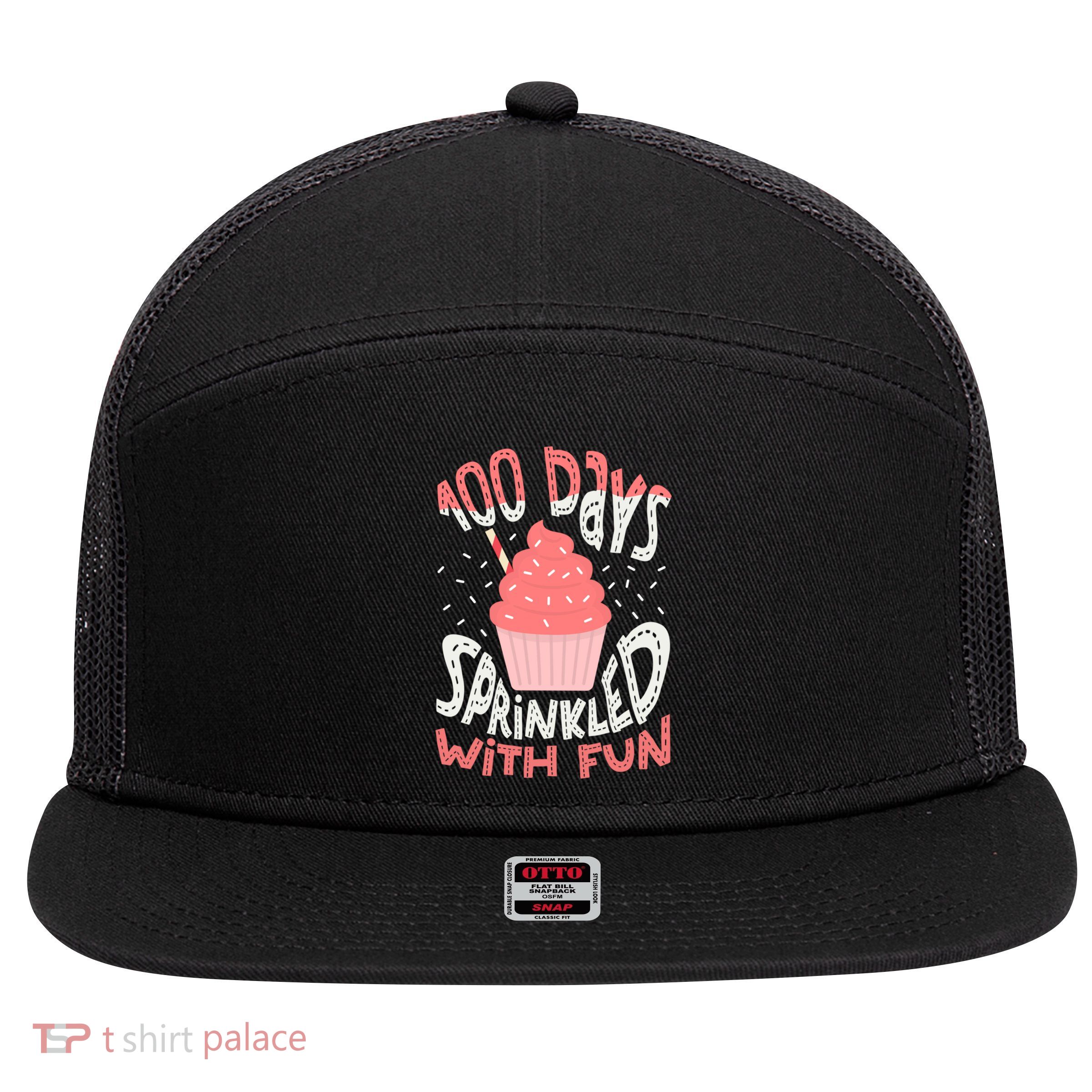100 Days Sprinkled With Fun Cupcake 100th Days Of School Cool Gift 7 Panel Mesh Trucker Snapback Hat
