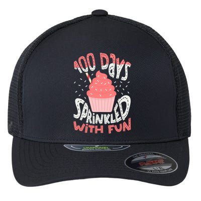 100 Days Sprinkled With Fun Cupcake 100th Days Of School Cool Gift Flexfit Unipanel Trucker Cap