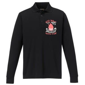 100 Days Sprinkled With Fun Cupcake 100th Days Of School Cool Gift Performance Long Sleeve Polo