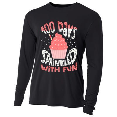100 Days Sprinkled With Fun Cupcake 100th Days Of School Cool Gift Cooling Performance Long Sleeve Crew