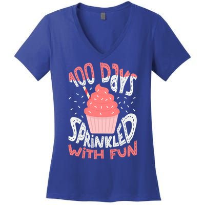 100 Days Sprinkled With Fun Cupcake 100th Days Of School Cool Gift Women's V-Neck T-Shirt