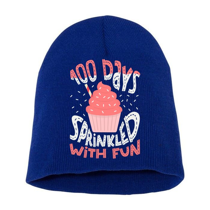 100 Days Sprinkled With Fun Cupcake 100th Days Of School Cool Gift Short Acrylic Beanie