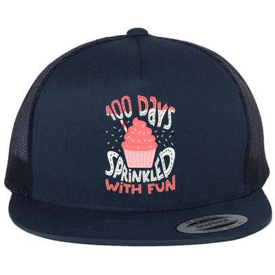 100 Days Sprinkled With Fun Cupcake 100th Days Of School Cool Gift Flat Bill Trucker Hat