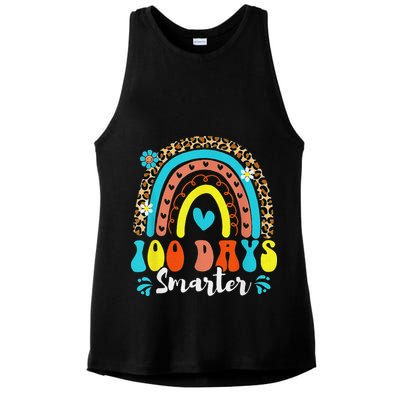 100 Days Smarter Rainbow Leopard Happy 100th Day Of School Ladies PosiCharge Tri-Blend Wicking Tank