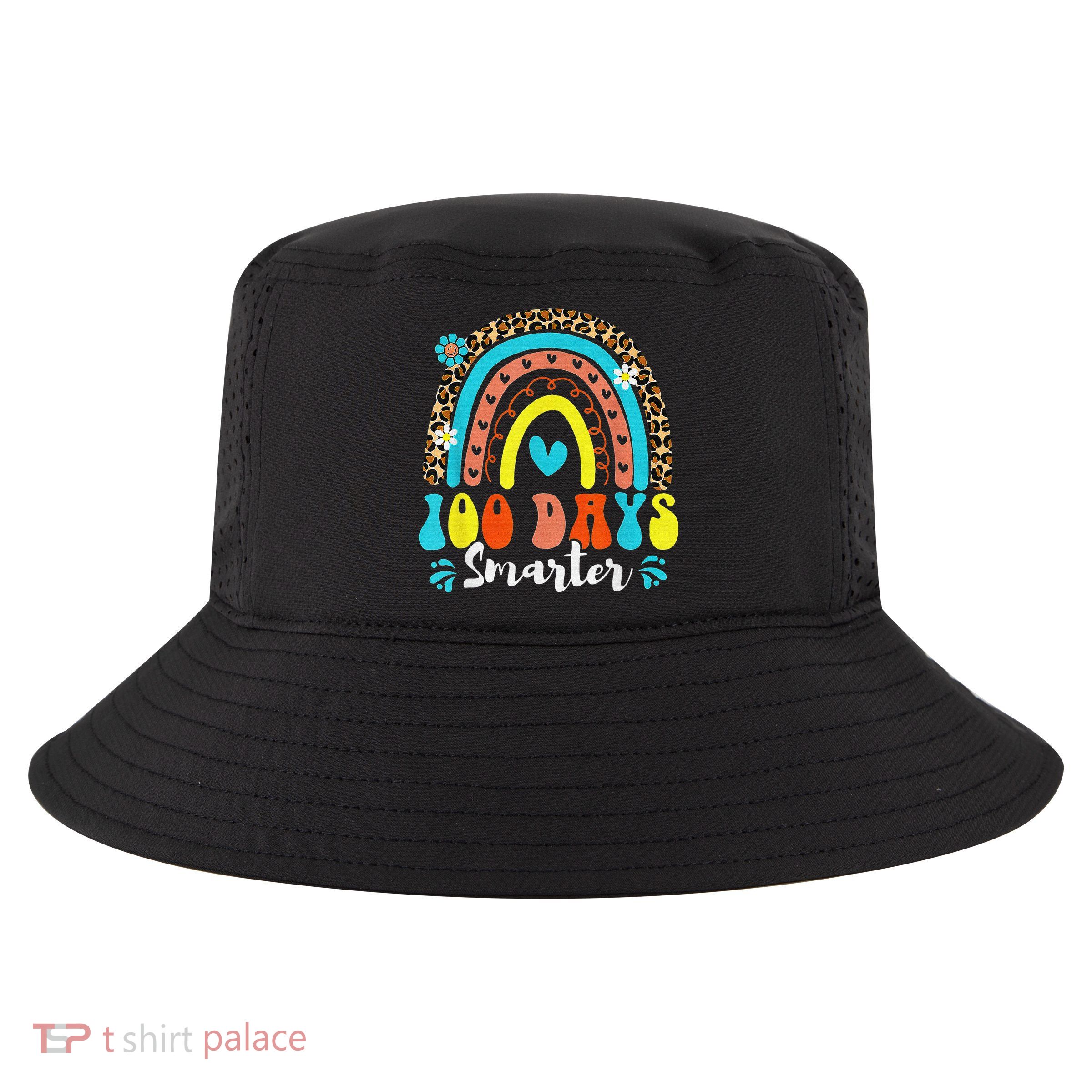 100 Days Smarter Rainbow Leopard Happy 100th Day Of School Cool Comfort Performance Bucket Hat