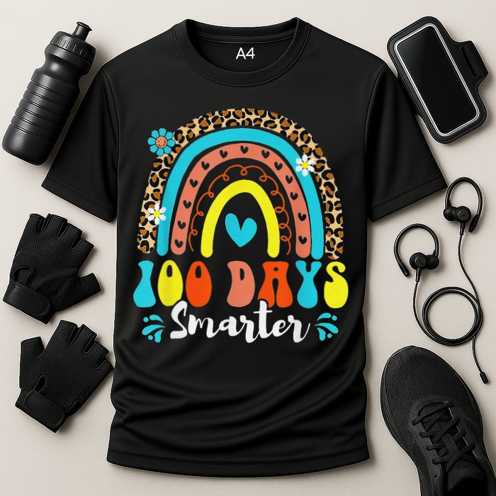 100 Days Smarter Rainbow Leopard Happy 100th Day Of School Performance Shirt