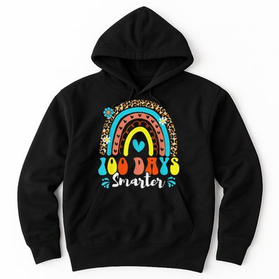 100 Days Smarter Rainbow Leopard Happy 100th Day Of School Hoodie