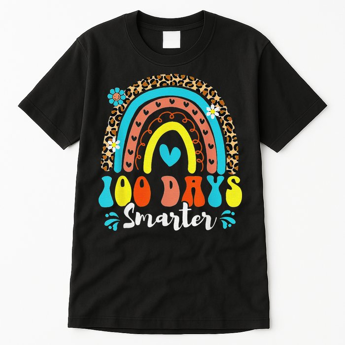 100 Days Smarter Rainbow Leopard Happy 100th Day Of School Tall T-Shirt