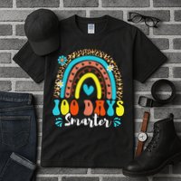 100 Days Smarter Rainbow Leopard Happy 100th Day Of School Tall T-Shirt