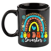 100 Days Smarter Rainbow Leopard Happy 100th Day Of School 11oz C Handle Ceramic Mug