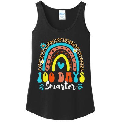 100 Days Smarter Rainbow Leopard Happy 100th Day Of School Ladies Essential Tank