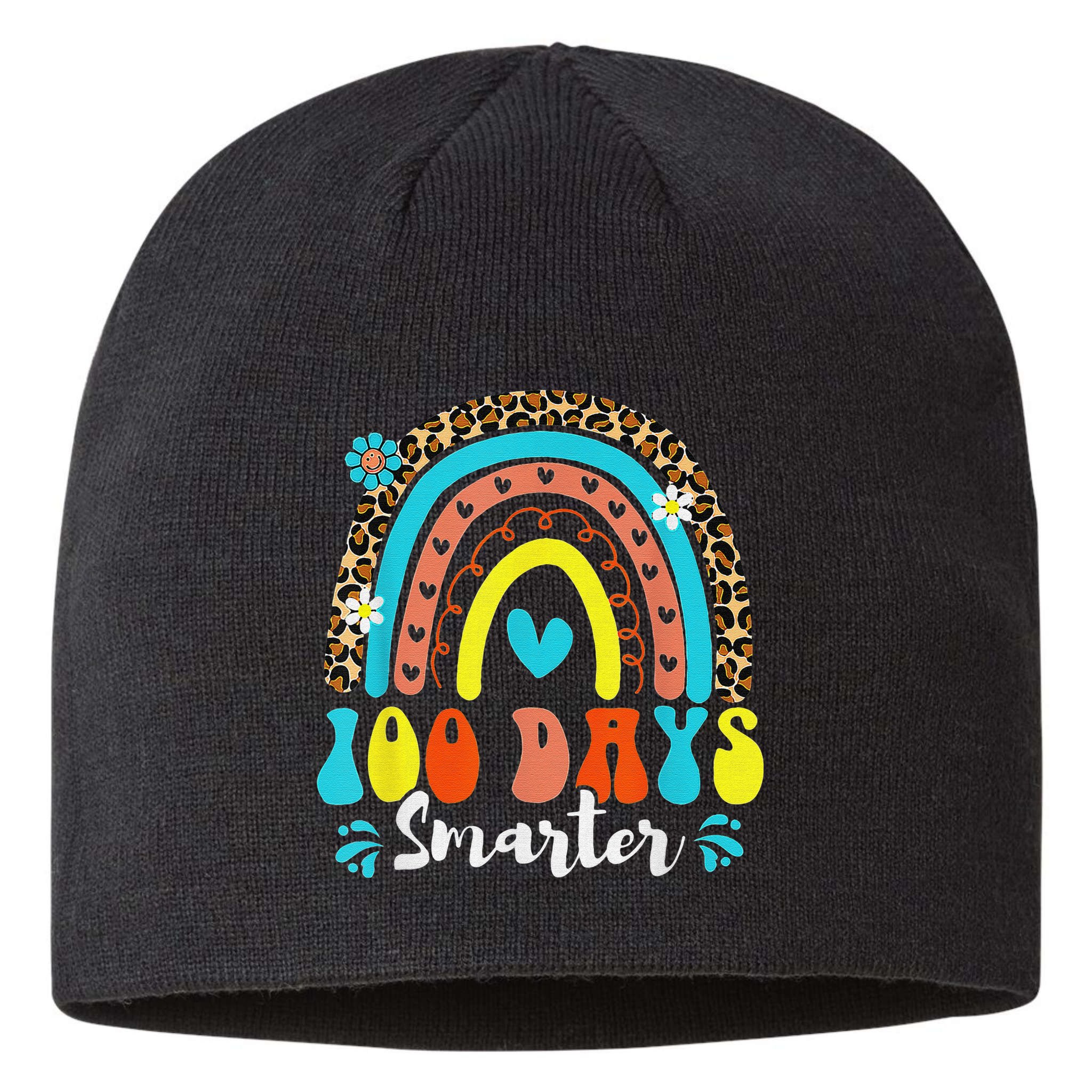 100 Days Smarter Rainbow Leopard Happy 100th Day Of School Sustainable Beanie