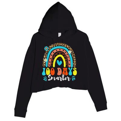 100 Days Smarter Rainbow Leopard Happy 100th Day Of School Crop Fleece Hoodie