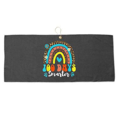 100 Days Smarter Rainbow Leopard Happy 100th Day Of School Large Microfiber Waffle Golf Towel