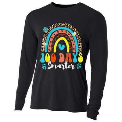 100 Days Smarter Rainbow Leopard Happy 100th Day Of School Cooling Performance Long Sleeve Crew