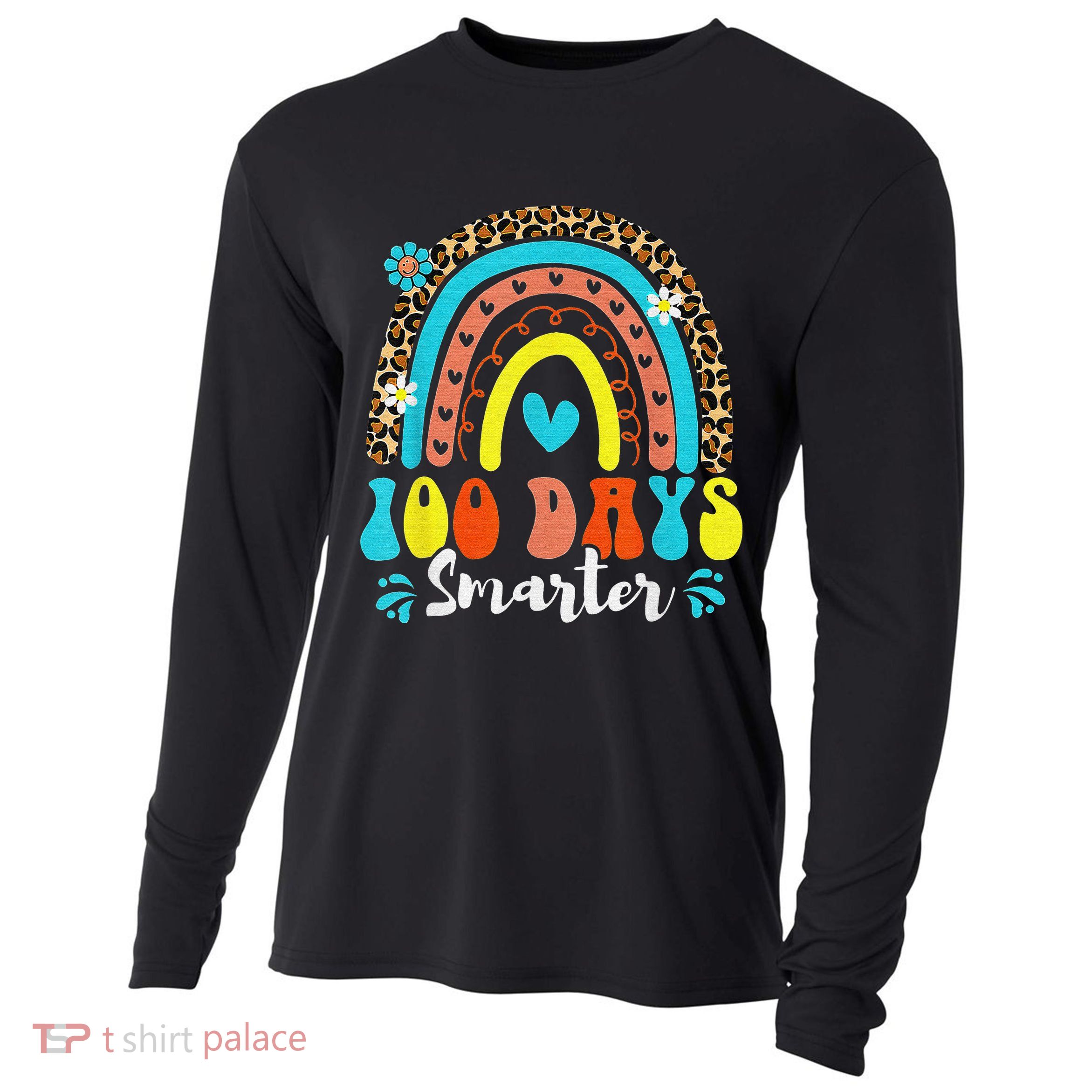 100 Days Smarter Rainbow Leopard Happy 100th Day Of School Cooling Performance Long Sleeve Crew