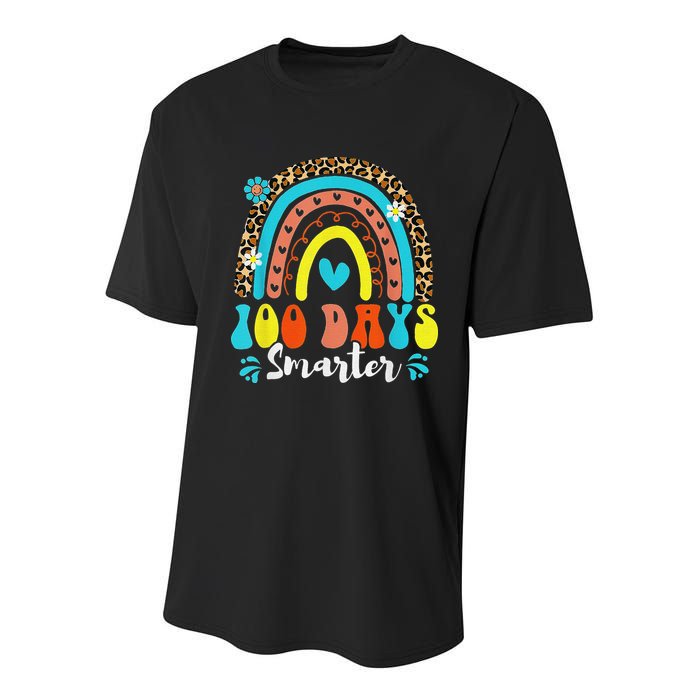 100 Days Smarter Rainbow Leopard Happy 100th Day Of School Youth Performance Sprint T-Shirt
