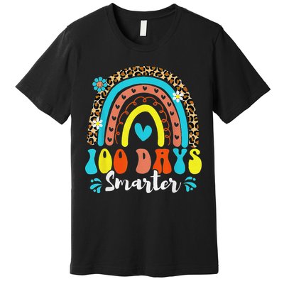 100 Days Smarter Rainbow Leopard Happy 100th Day Of School Premium T-Shirt