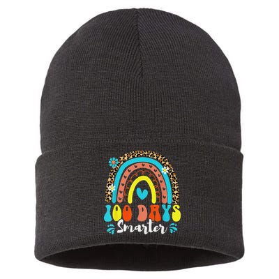 100 Days Smarter Rainbow Leopard Happy 100th Day Of School Sustainable Knit Beanie
