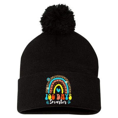 100 Days Smarter Rainbow Leopard Happy 100th Day Of School Pom Pom 12in Knit Beanie