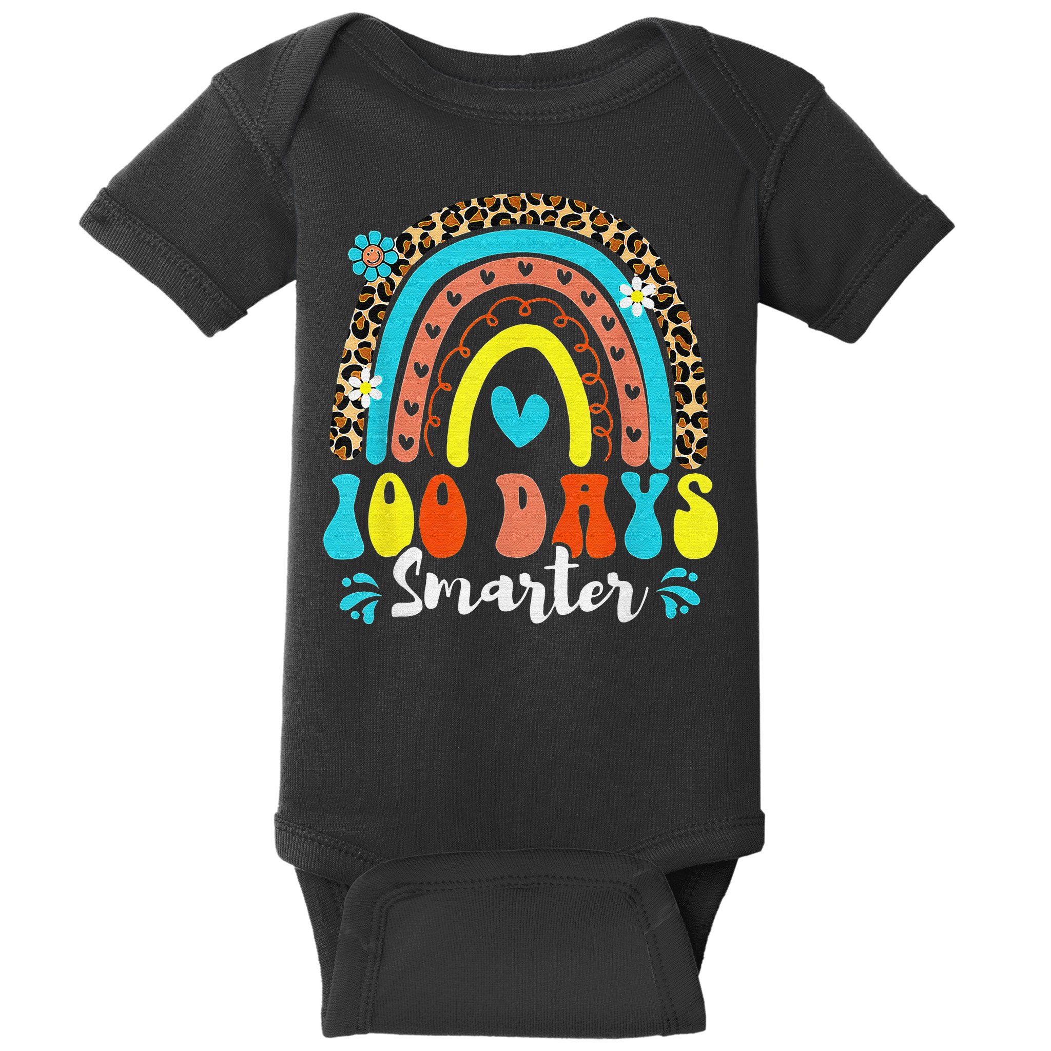 100 Days Smarter Rainbow Leopard Happy 100th Day Of School Baby Bodysuit