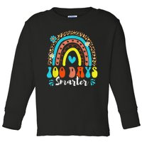 100 Days Smarter Rainbow Leopard Happy 100th Day Of School Toddler Long Sleeve Shirt