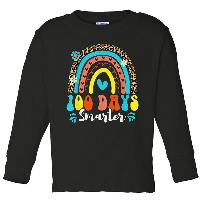 100 Days Smarter Rainbow Leopard Happy 100th Day Of School Toddler Long Sleeve Shirt