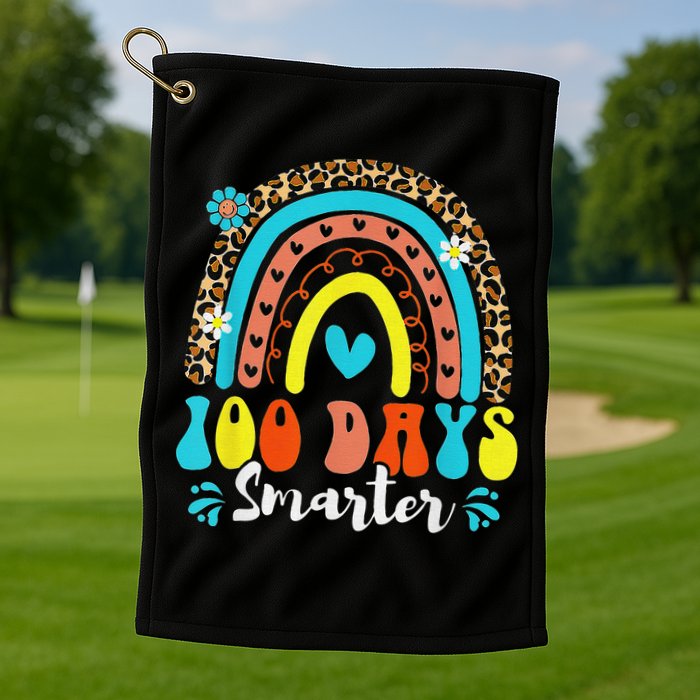 100 Days Smarter Rainbow Leopard Happy 100th Day Of School Golf Towel