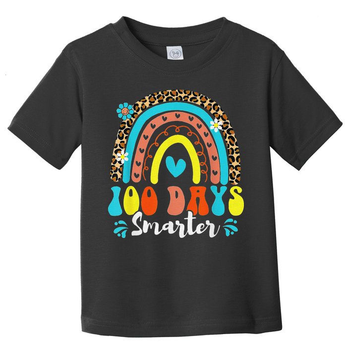 100 Days Smarter Rainbow Leopard Happy 100th Day Of School Toddler T-Shirt