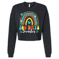 100 Days Smarter Rainbow Leopard Happy 100th Day Of School Cropped Pullover Crew