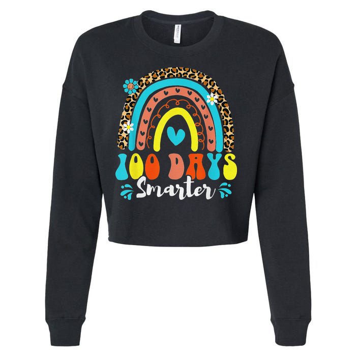 100 Days Smarter Rainbow Leopard Happy 100th Day Of School Cropped Pullover Crew