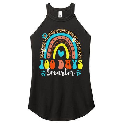 100 Days Smarter Rainbow Leopard Happy 100th Day Of School Women's Perfect Tri Rocker Tank