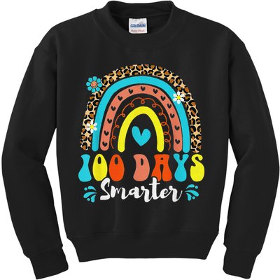 100 Days Smarter Rainbow Leopard Happy 100th Day Of School Kids Sweatshirt
