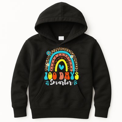 100 Days Smarter Rainbow Leopard Happy 100th Day Of School Kids Hoodie