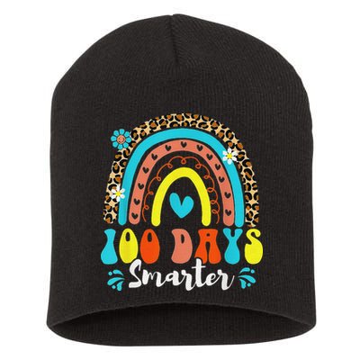 100 Days Smarter Rainbow Leopard Happy 100th Day Of School Short Acrylic Beanie