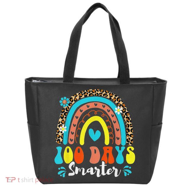 100 Days Smarter Rainbow Leopard Happy 100th Day Of School Zip Tote Bag
