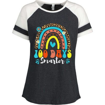 100 Days Smarter Rainbow Leopard Happy 100th Day Of School Enza Ladies Jersey Colorblock Tee